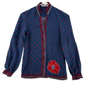 Vintage Ultimate Silk Shirt Womens 6 Floral Print Long Sleeve Hong Kong 70s